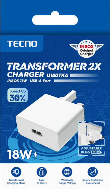 Tecno Faster 2x Charger U180TKB
